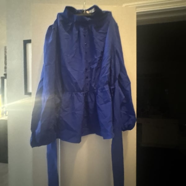 Zara Royal Blue High Neck Long Sleeve Blouse with Tie Waist