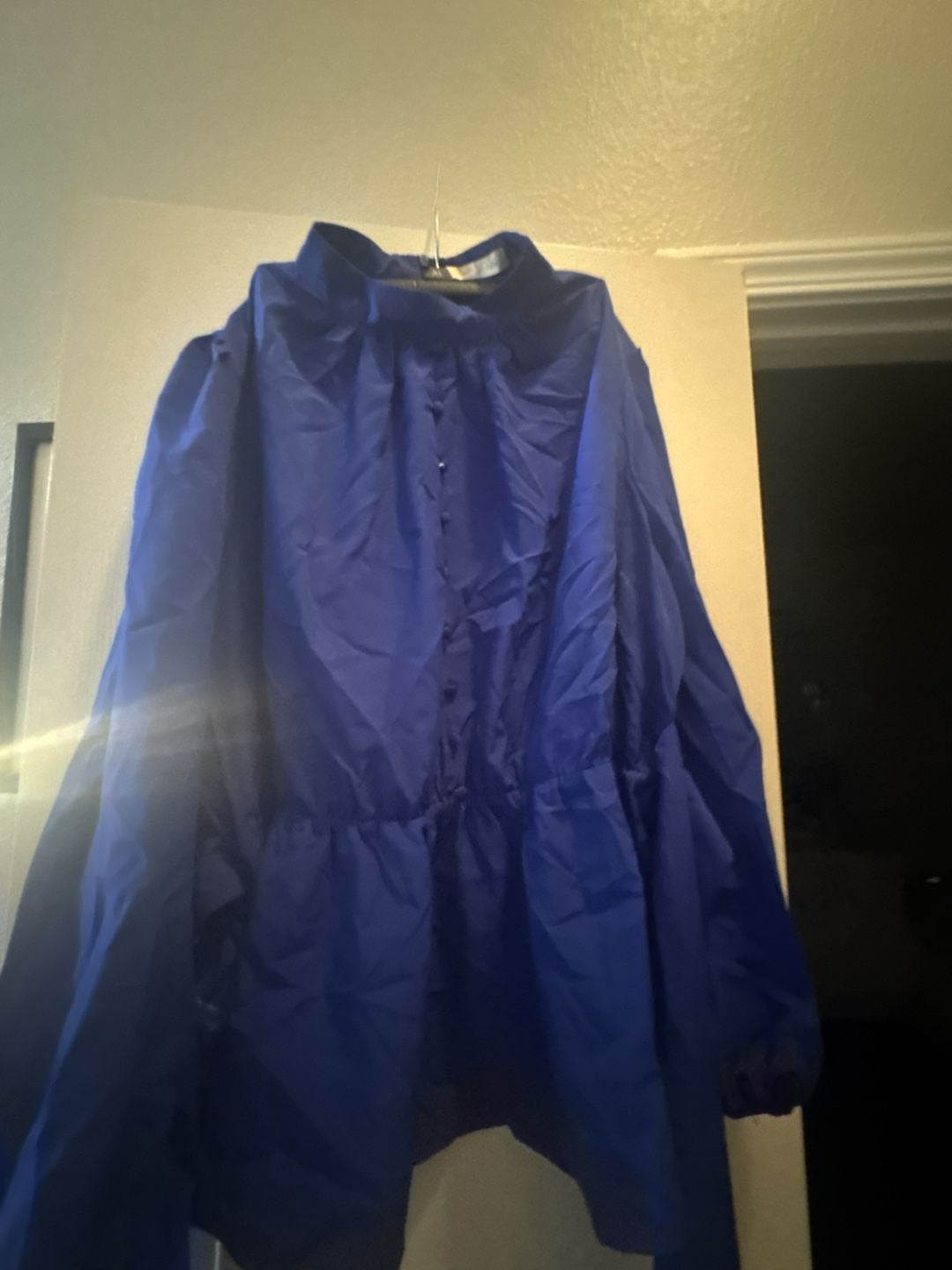 Zara Royal Blue High Neck Long Sleeve Blouse with Tie Waist 3