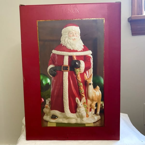 Lenox Holiday Gatherings Santa Cookie Jar with Original Box