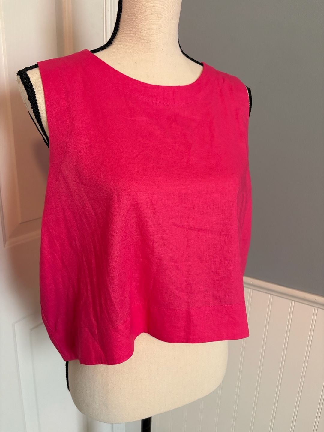 Express Sleeveless Linen Blend Cropped Tank Top Pink Size L 2