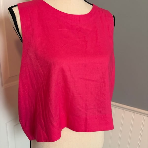 Express Sleeveless Linen Blend Cropped Tank Top Pink Size L
