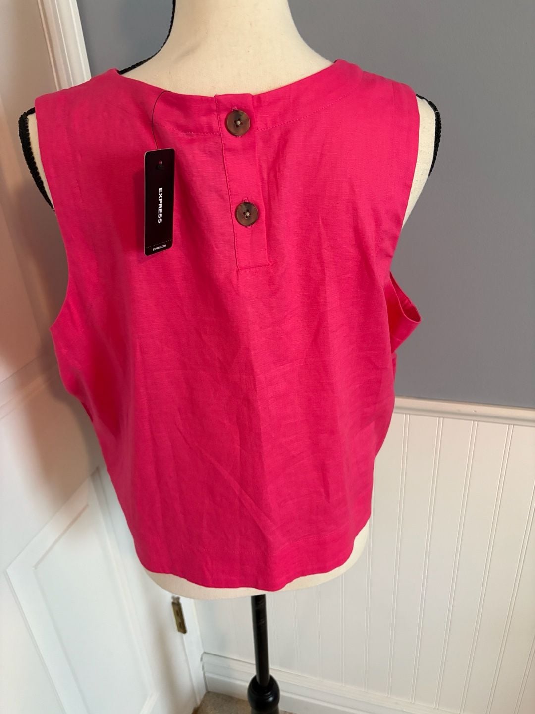 Express Sleeveless Linen Blend Cropped Tank Top Pink Size L 3