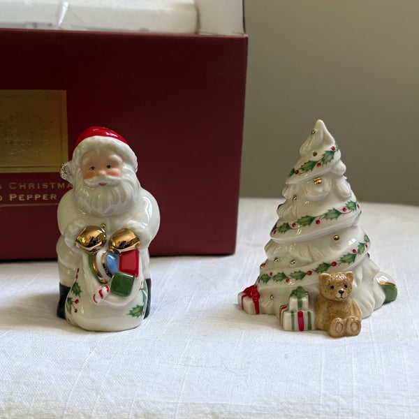 Lenox For The Holidays Jeweled Christmas Tree Salt and Pepper Shakers