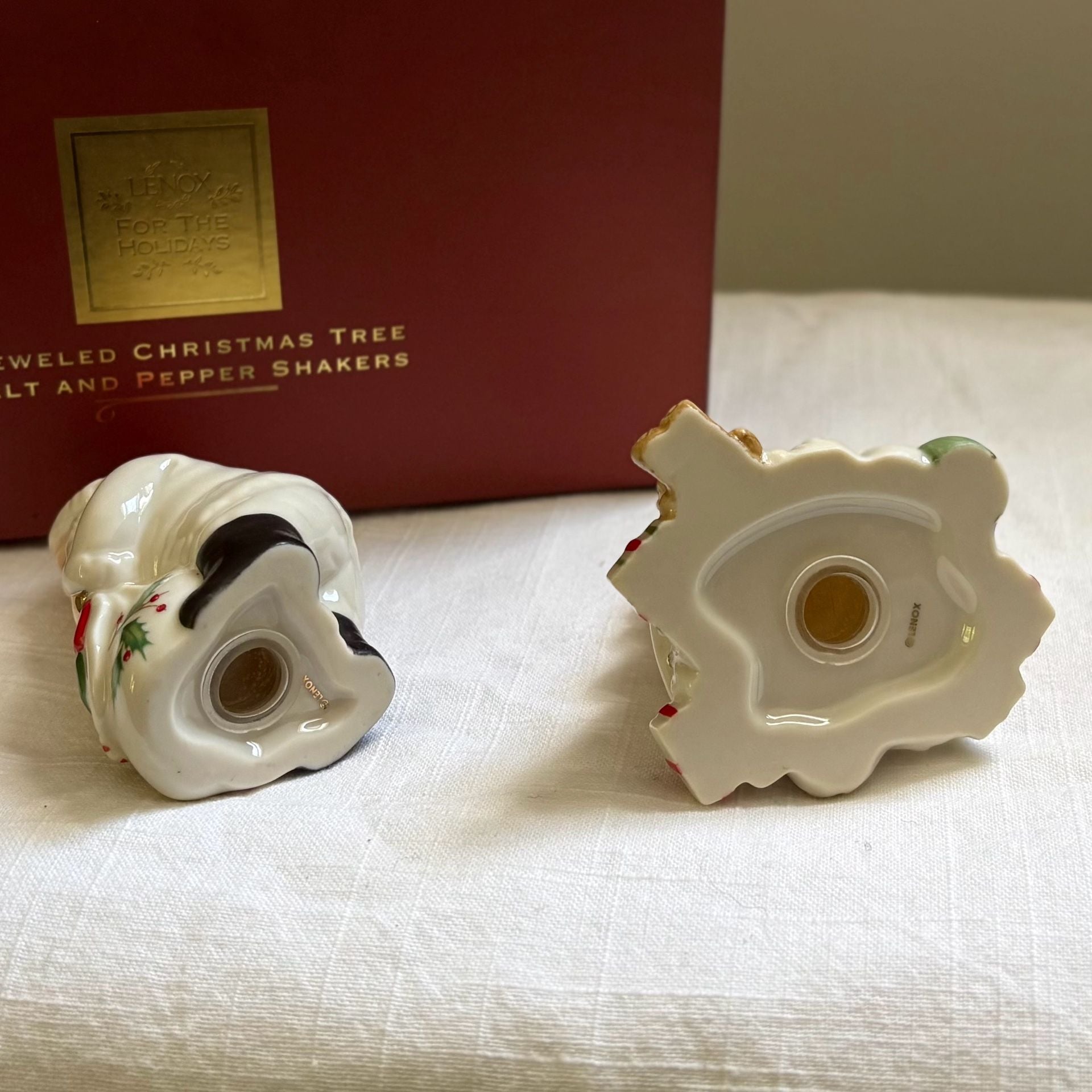 Lenox For The Holidays Jeweled Christmas Tree Salt and Pepper Shakers 8