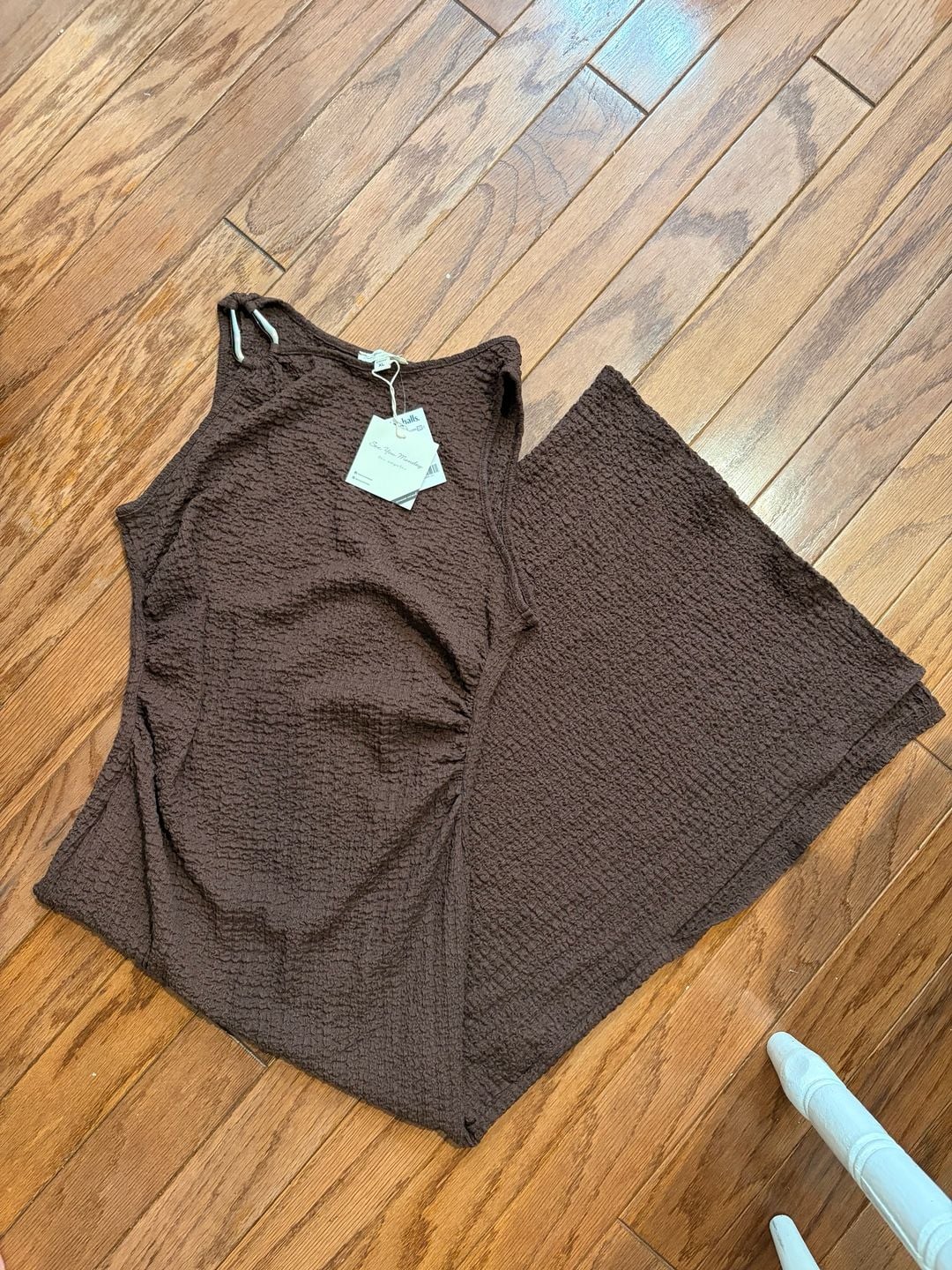 See You Monday Brown Textured Ruched Midi Dress Size XL 1
