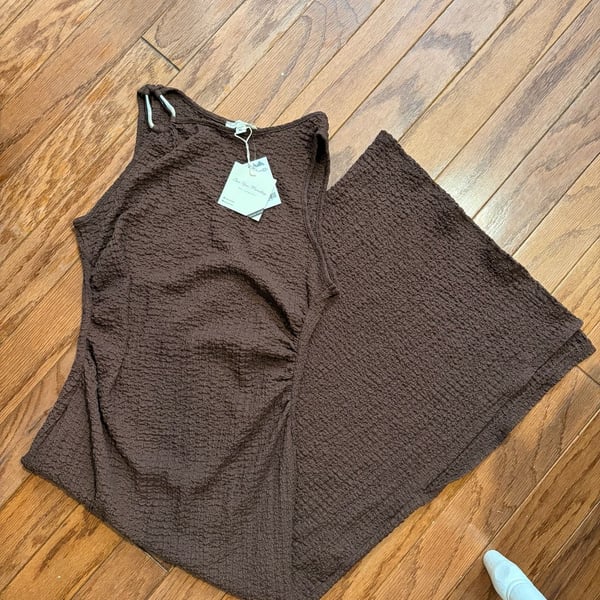 See You Monday Brown Textured Ruched Midi Dress Size XL