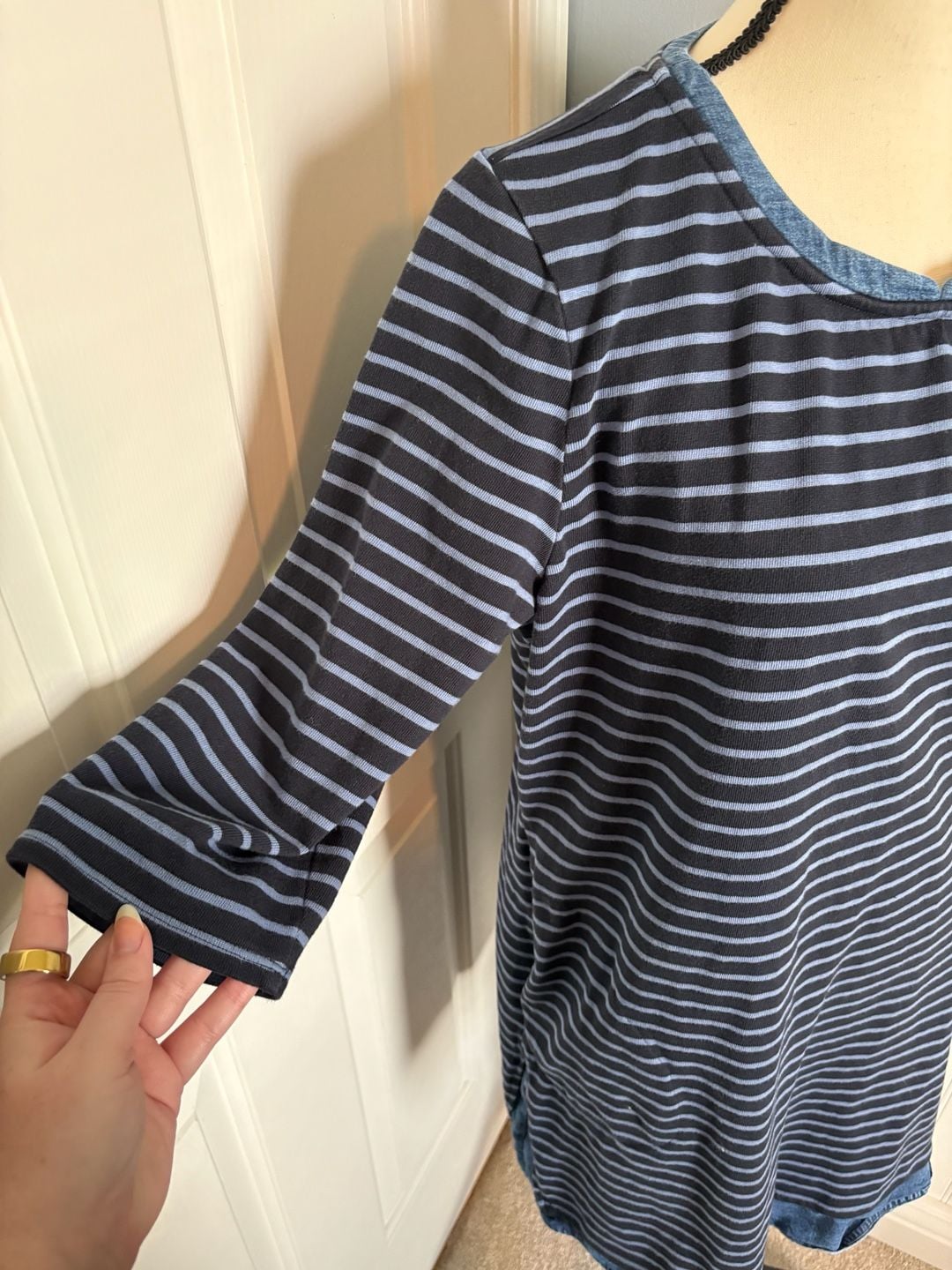 J.Jill Size L Blue Striped Cotton Tencel Lyocell Hem Dress 3