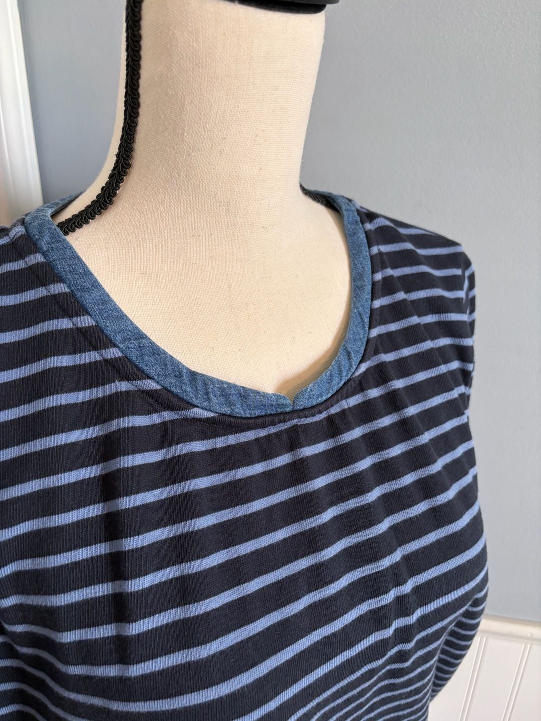 J.Jill Size L Blue Striped Cotton Tencel Lyocell Hem Dress 4