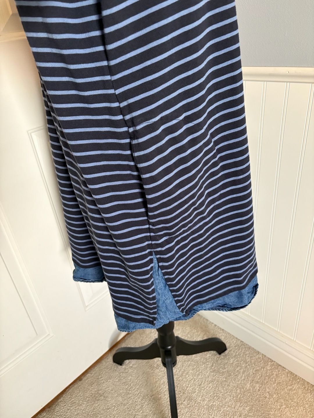 J.Jill Size L Blue Striped Cotton Tencel Lyocell Hem Dress 6