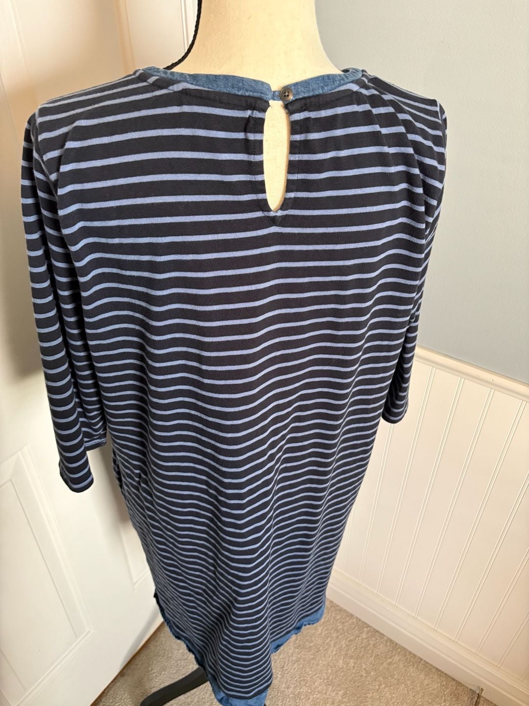 J.Jill Size L Blue Striped Cotton Tencel Lyocell Hem Dress 8