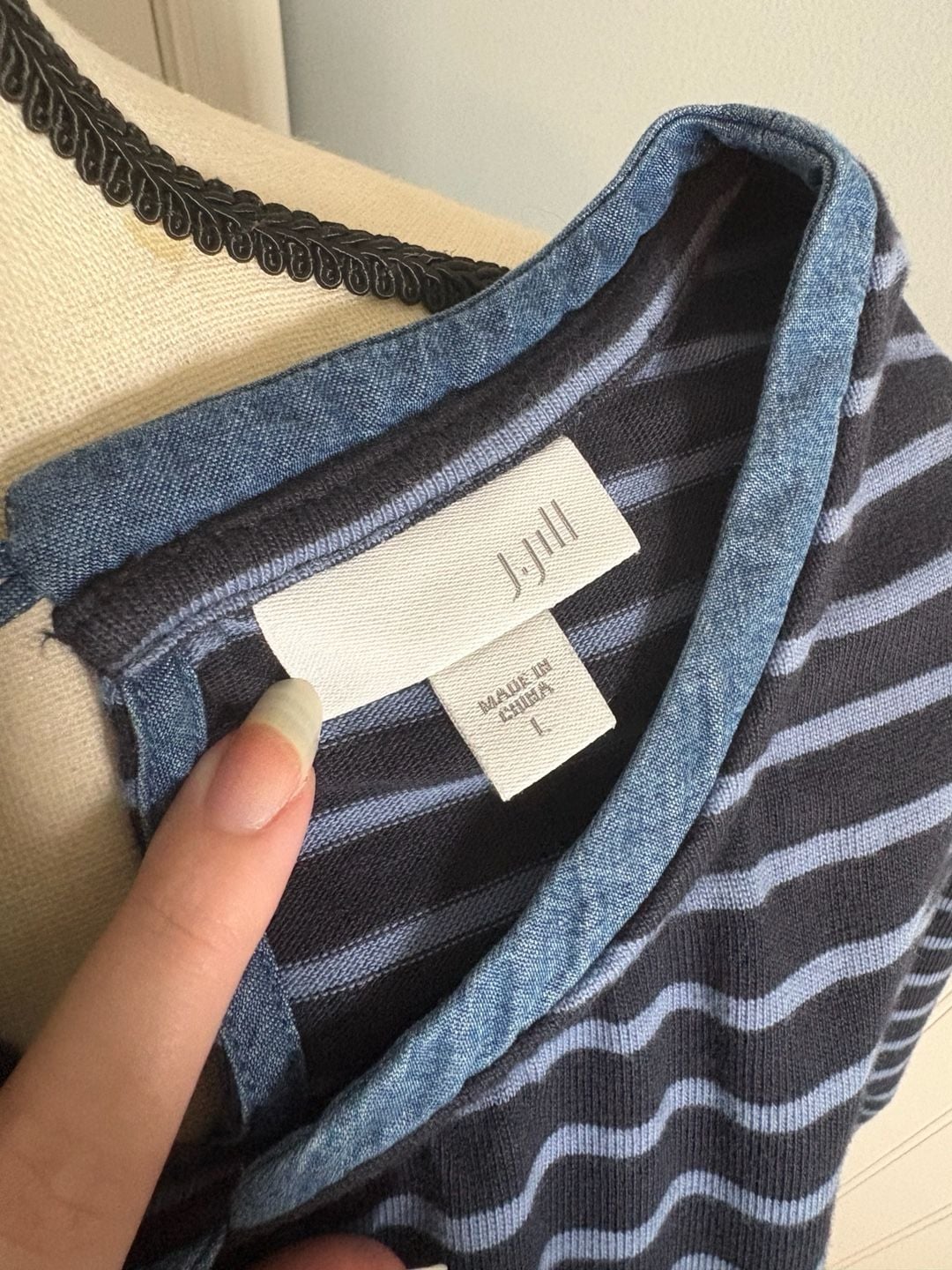 J.Jill Size L Blue Striped Cotton Tencel Lyocell Hem Dress 9