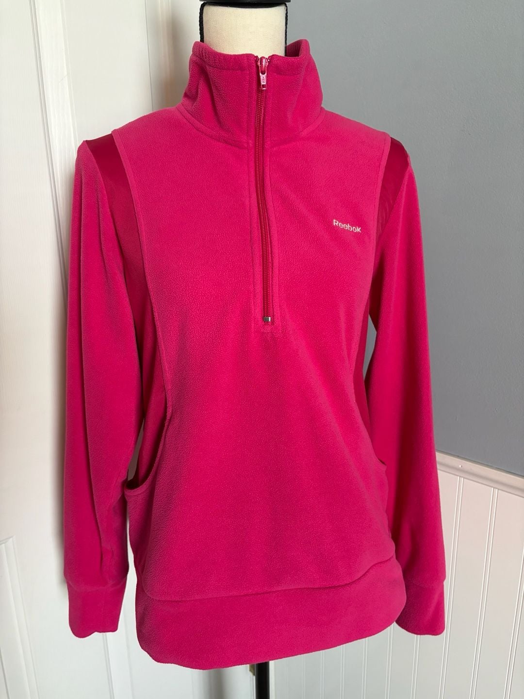 Reebok Women's Pink Fleece Quarter Zip Pullover Size Large 2