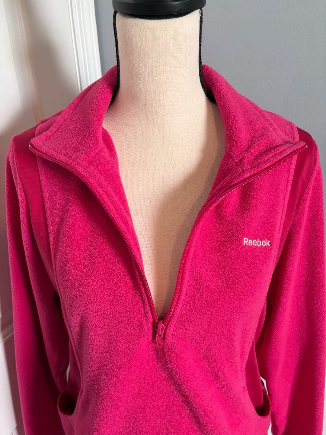 Reebok Women's Pink Fleece Quarter Zip Pullover Size Large 5