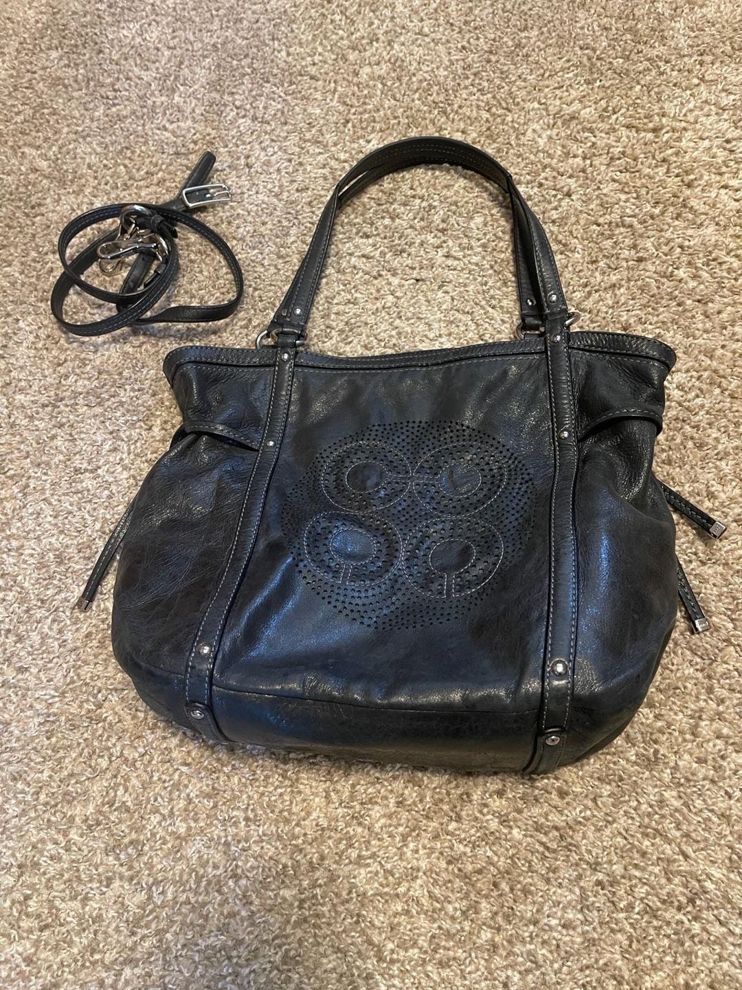 COACH Audrey Perforated Logo Large Black Leather 2