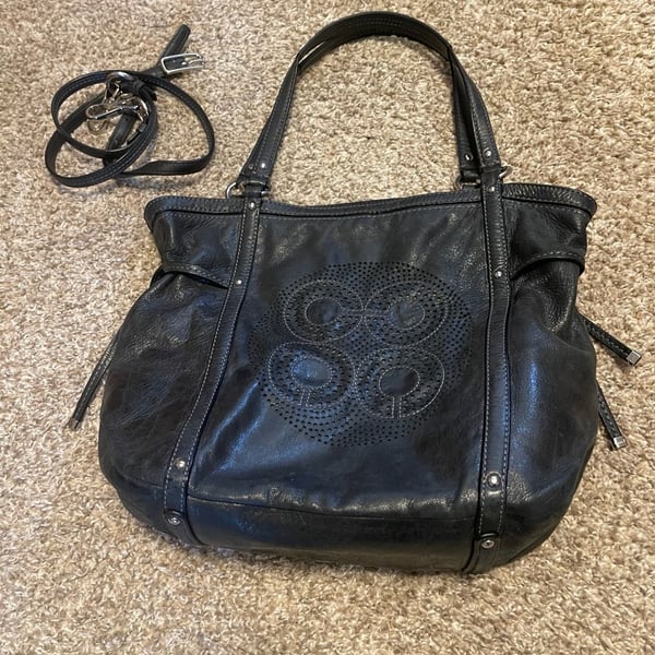 COACH Audrey Perforated Logo Large Black Leather