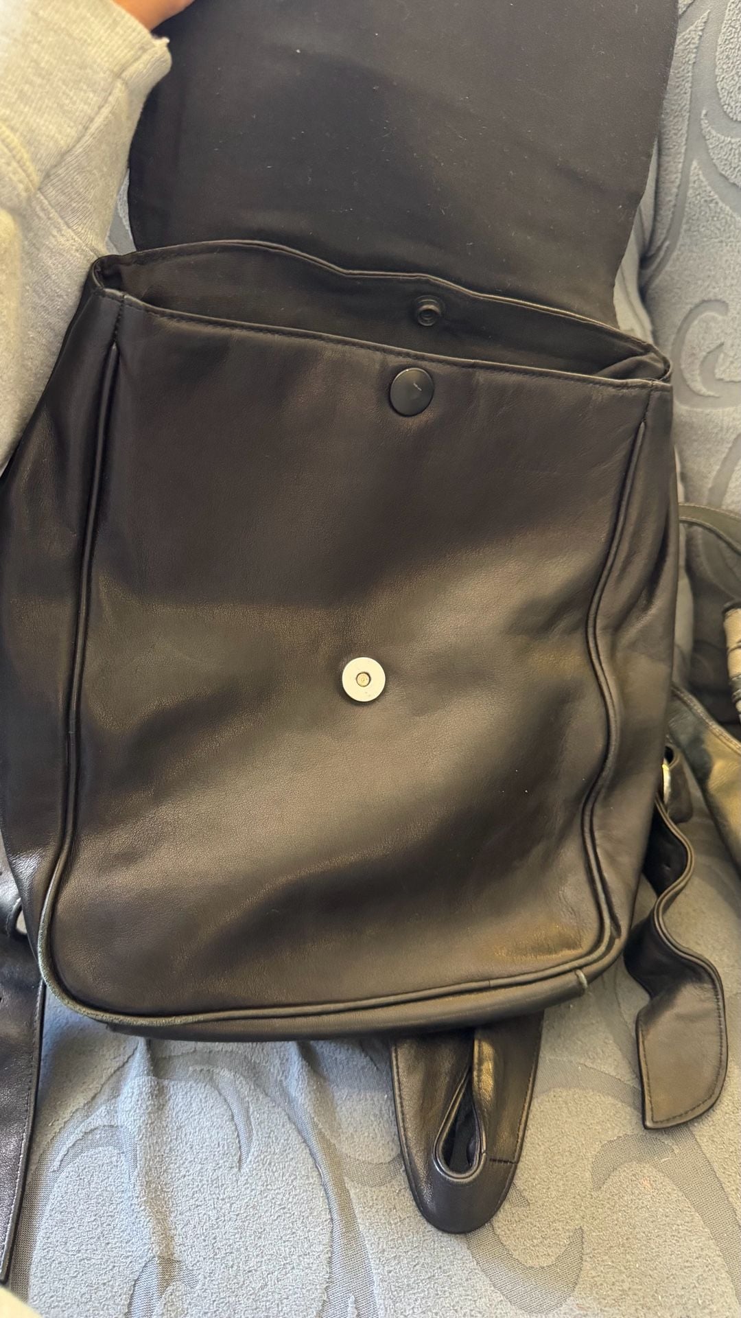 Vintage Black Leather Flap Backpack with Silver Tone Buckle 5