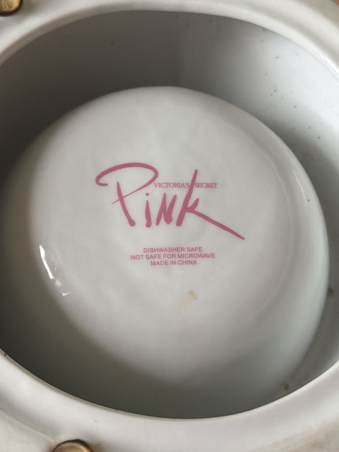 Rare Victoria's Secret PINK Ceramic Pet Bowls Set of 2 5