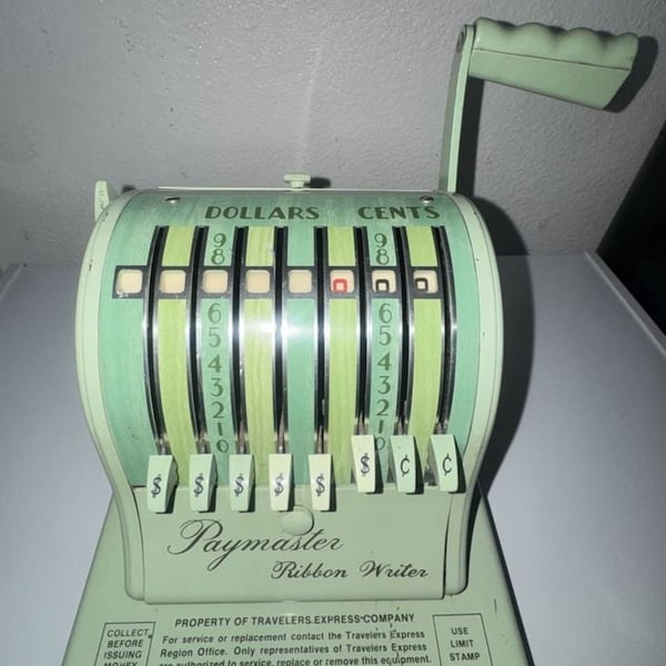 Vintage Paymaster Ribbon Writer Check Protector Machine