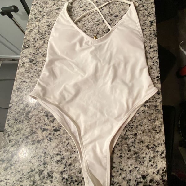 Matte Collection White Lace-Up Back One-Piece Swimsuit Size S
