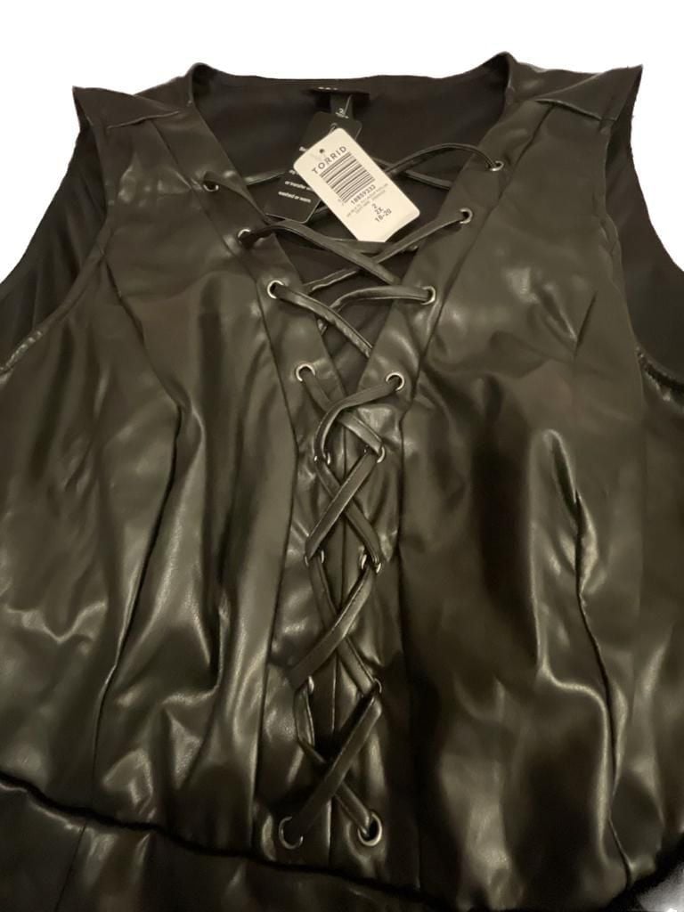 Torrid Black Faux Leather Lace-Up Peplum streetwear (2X) 3