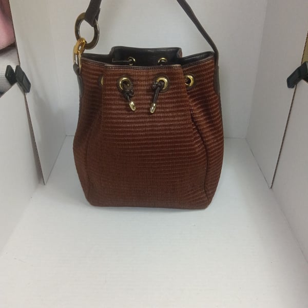 Susan Gail Vintage Brown Woven Straw Bucket Bag