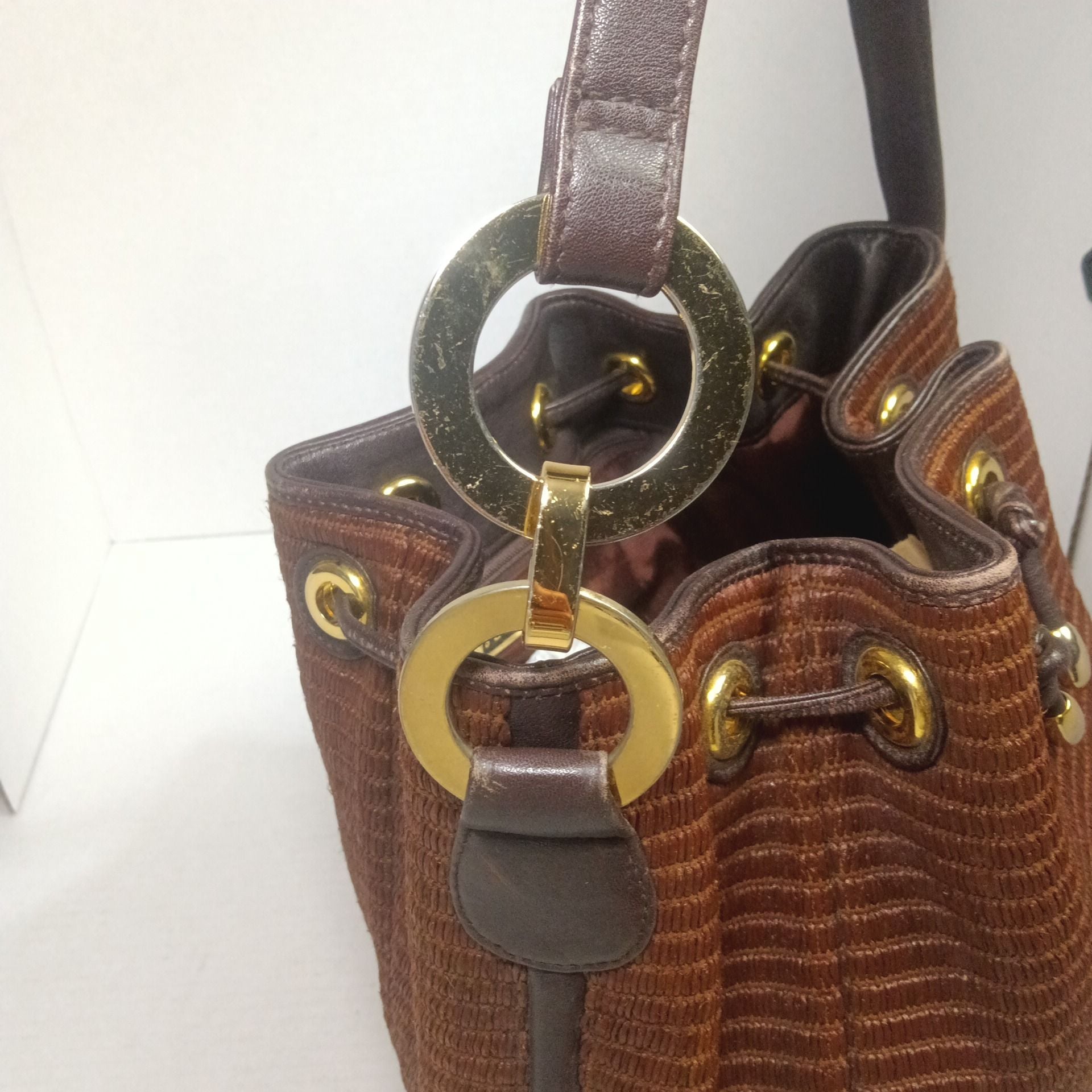 Susan Gail Vintage Brown Woven Straw Bucket Bag 7