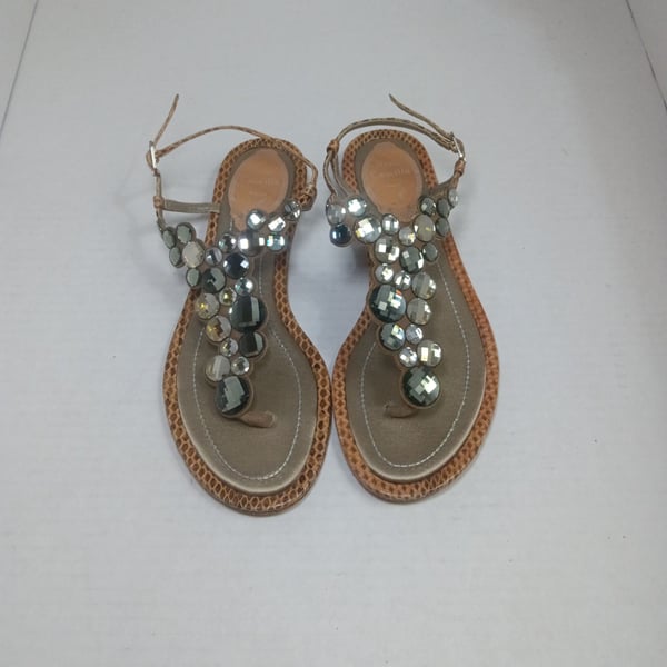 Rene Caovilla Embellished Snake Print Sandals Size 36.5