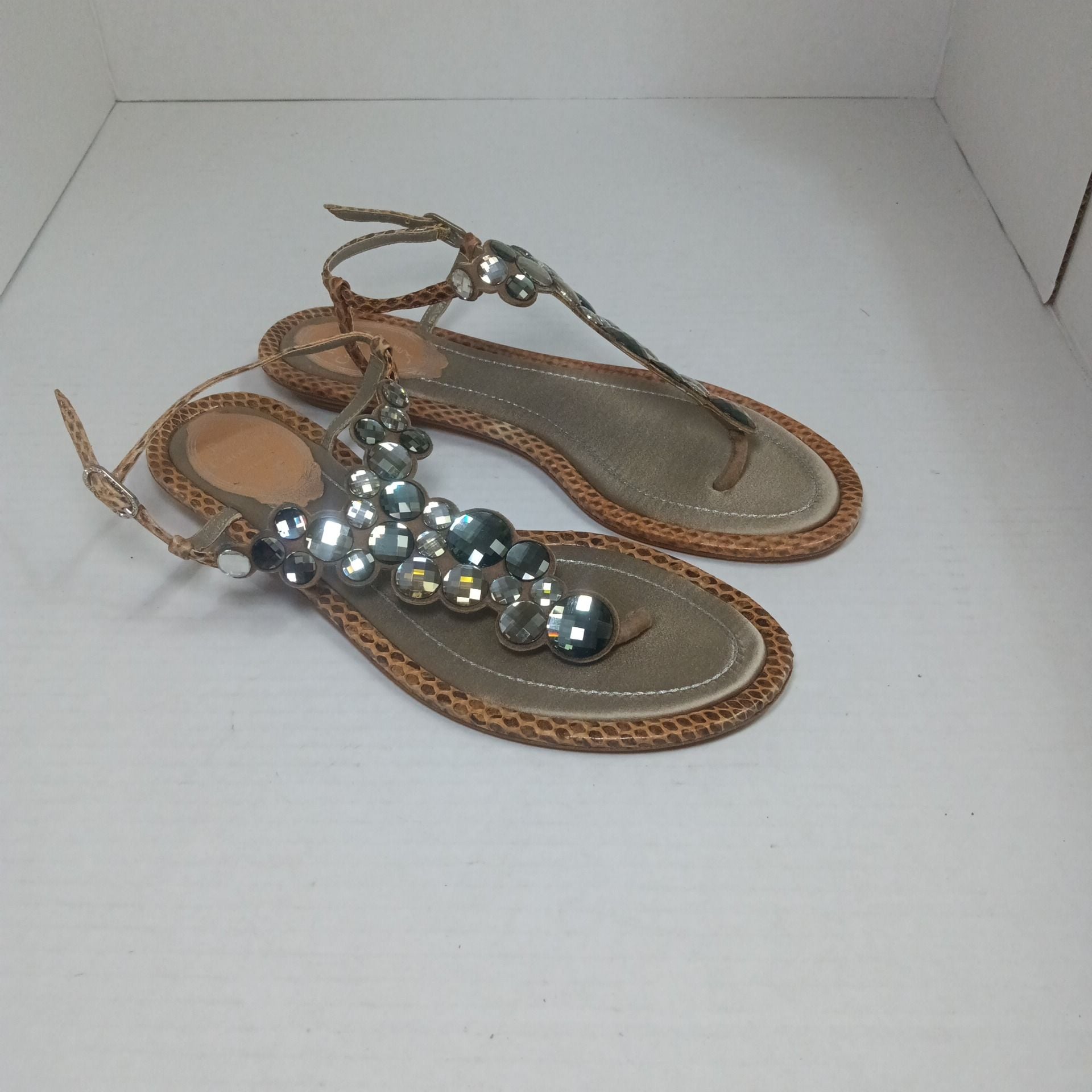 Rene Caovilla Embellished Snake Print Sandals Size 36.5 3