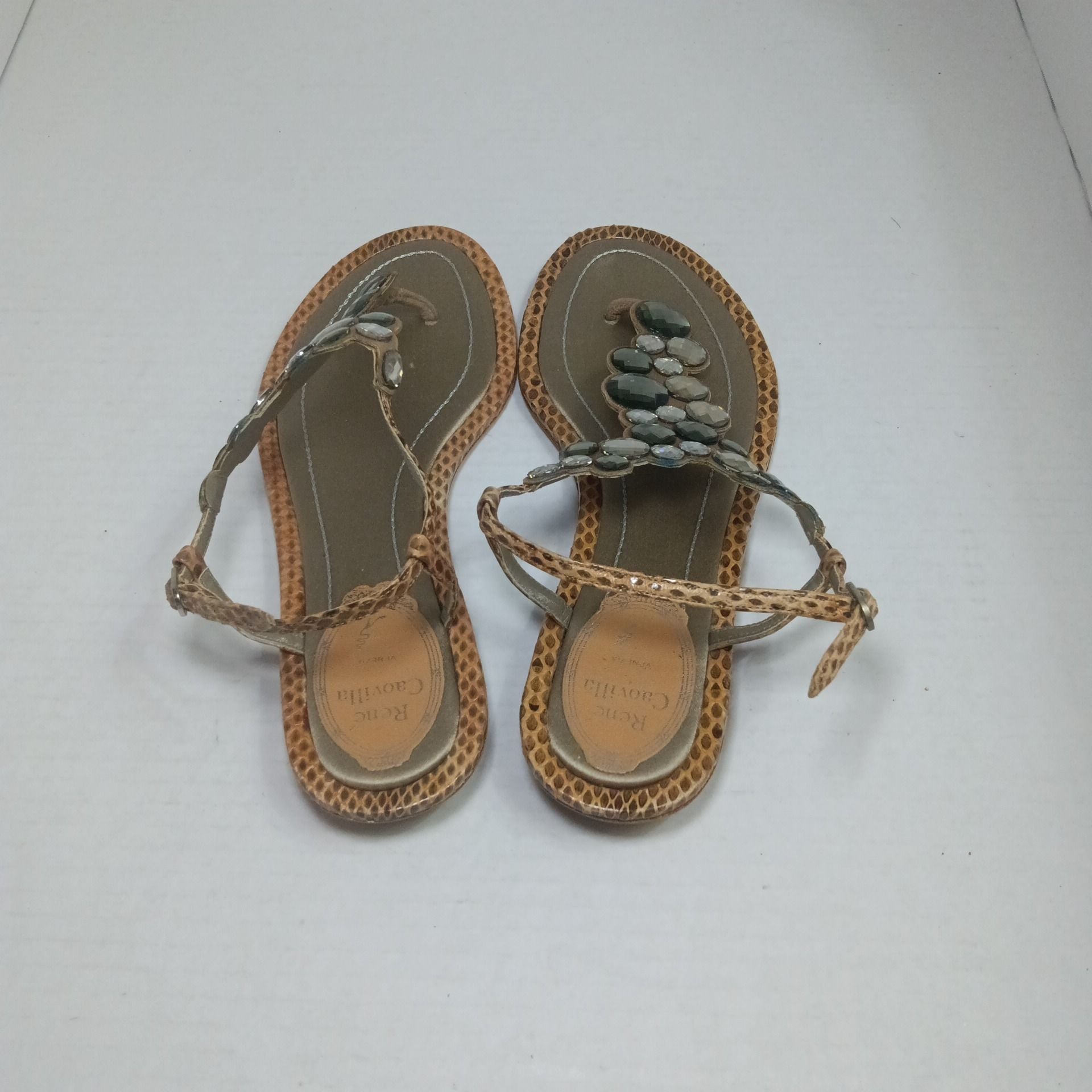 Rene Caovilla Embellished Snake Print Sandals Size 36.5 4