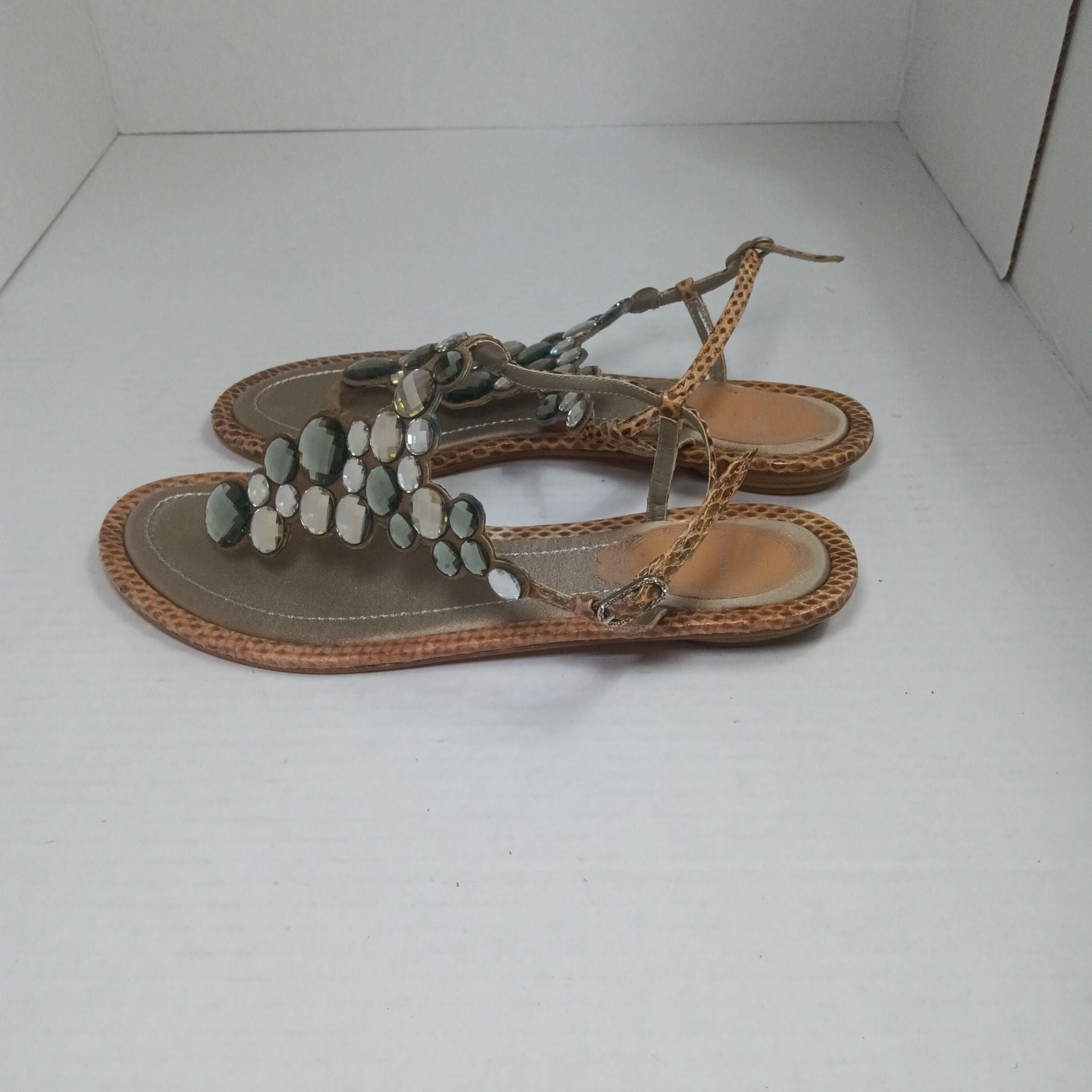 Rene Caovilla Embellished Snake Print Sandals Size 36.5 5