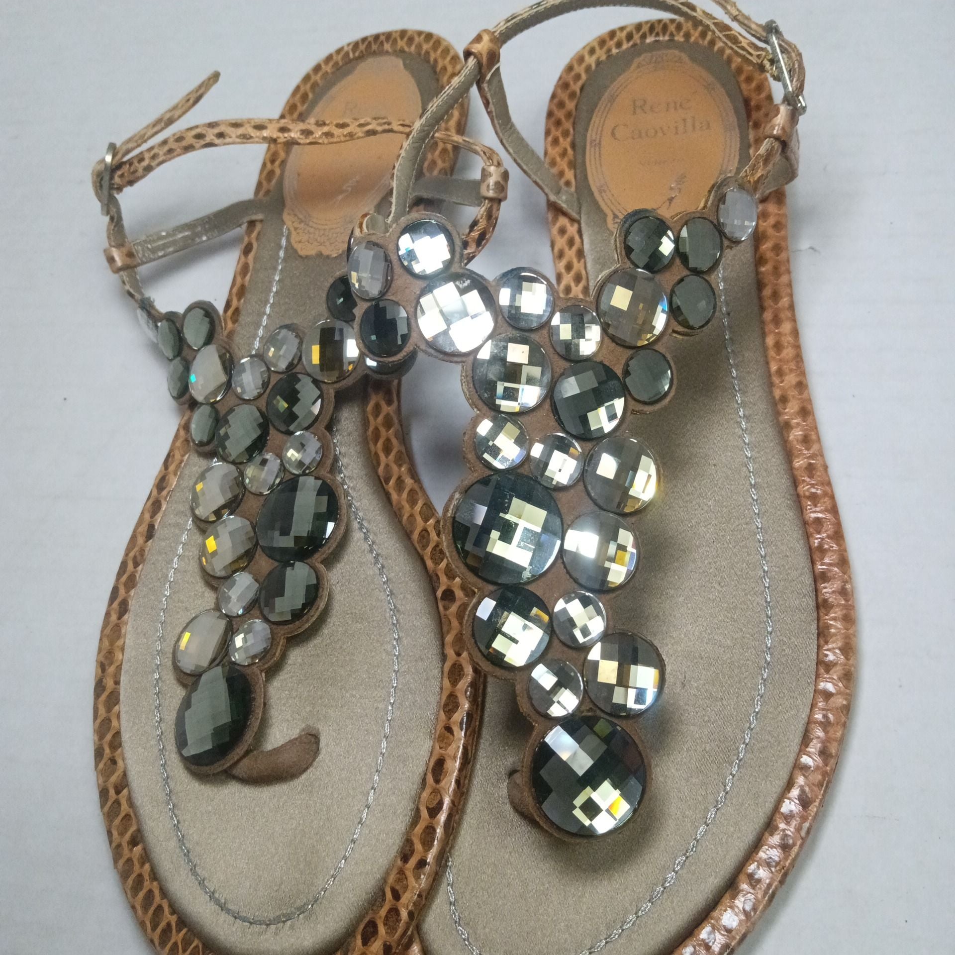 Rene Caovilla Embellished Snake Print Sandals Size 36.5 7