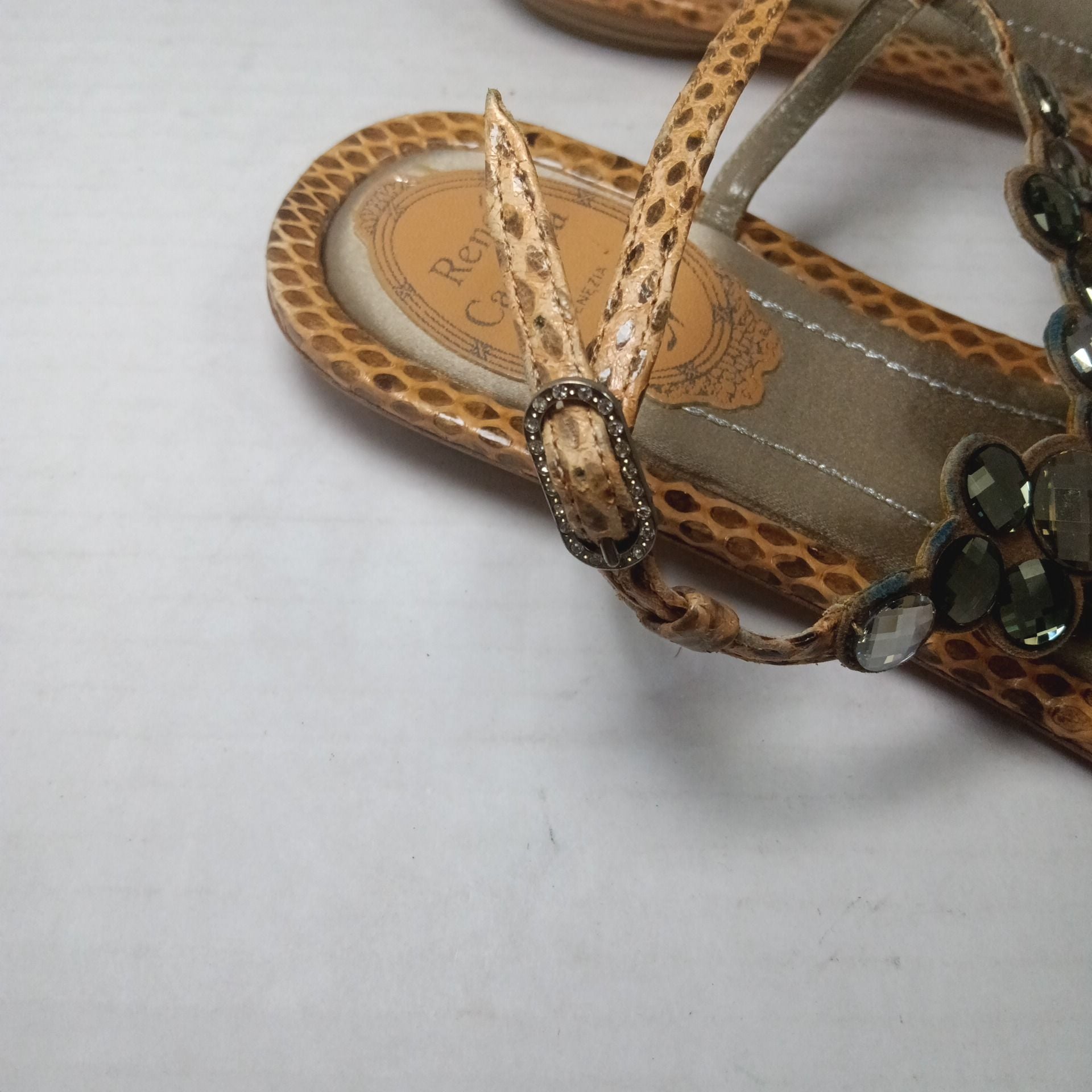 Rene Caovilla Embellished Snake Print Sandals Size 36.5 9