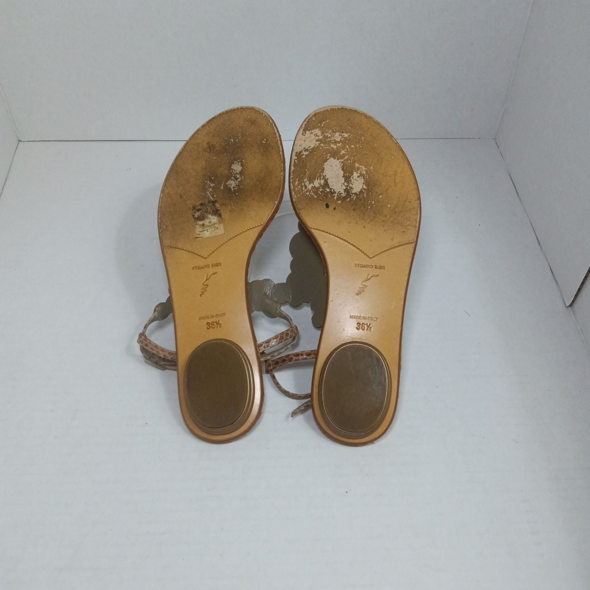 Rene Caovilla Embellished Snake Print Sandals Size 36.5 10