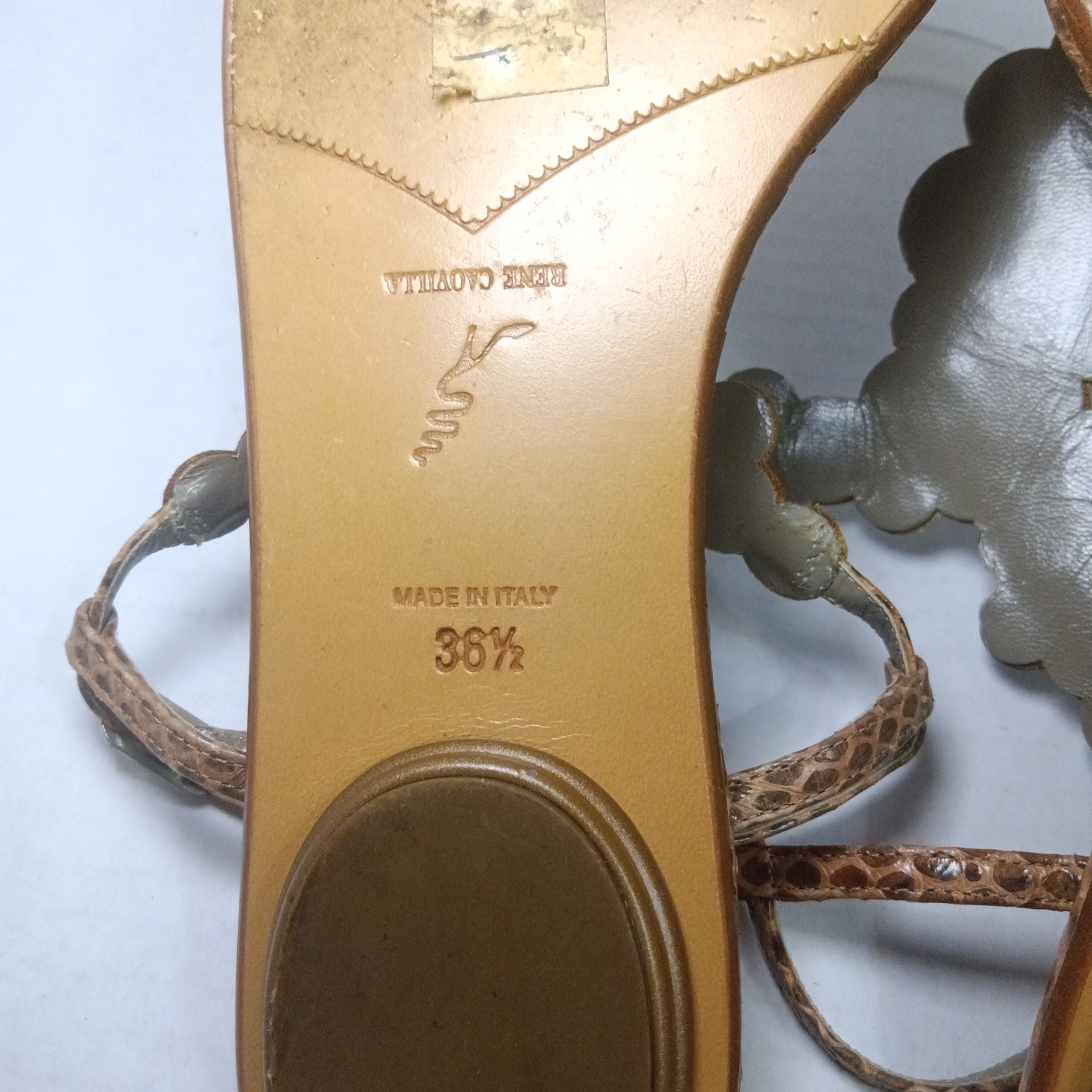 Rene Caovilla Embellished Snake Print Sandals Size 36.5 12