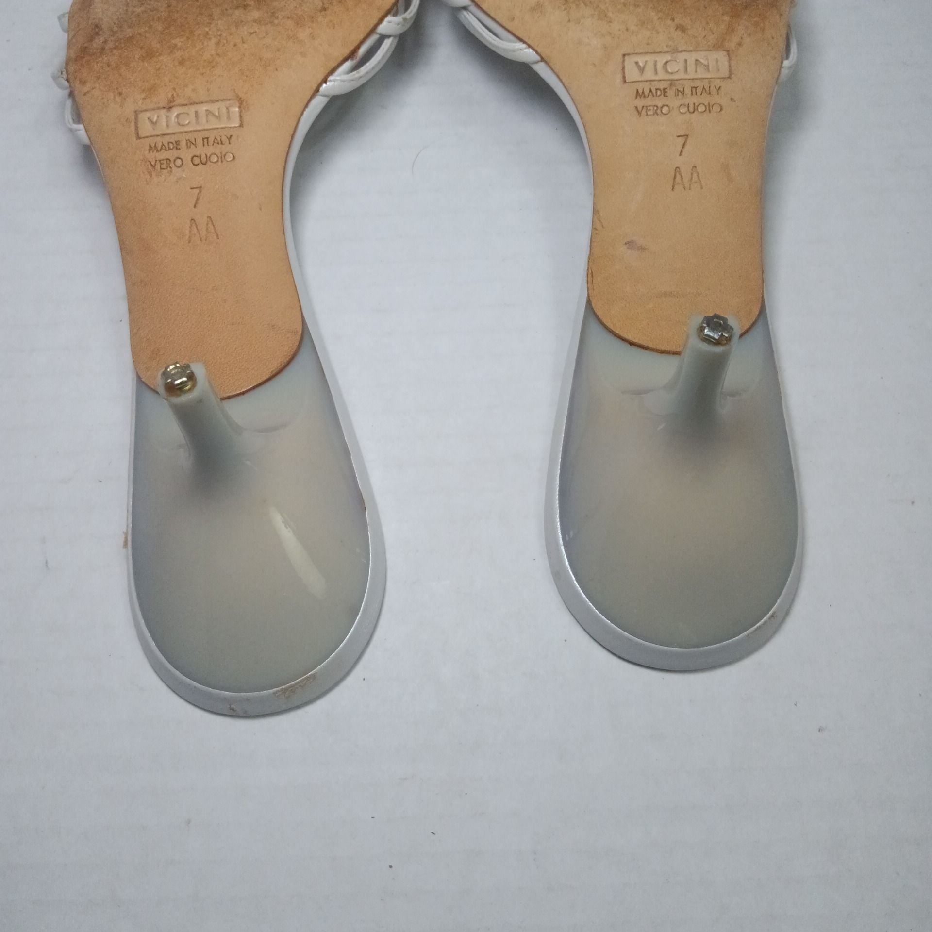 Vicini Giuseppe Zanotti Silver White Crystal Flower Kitten Heel Mules Size 7 AA 6
