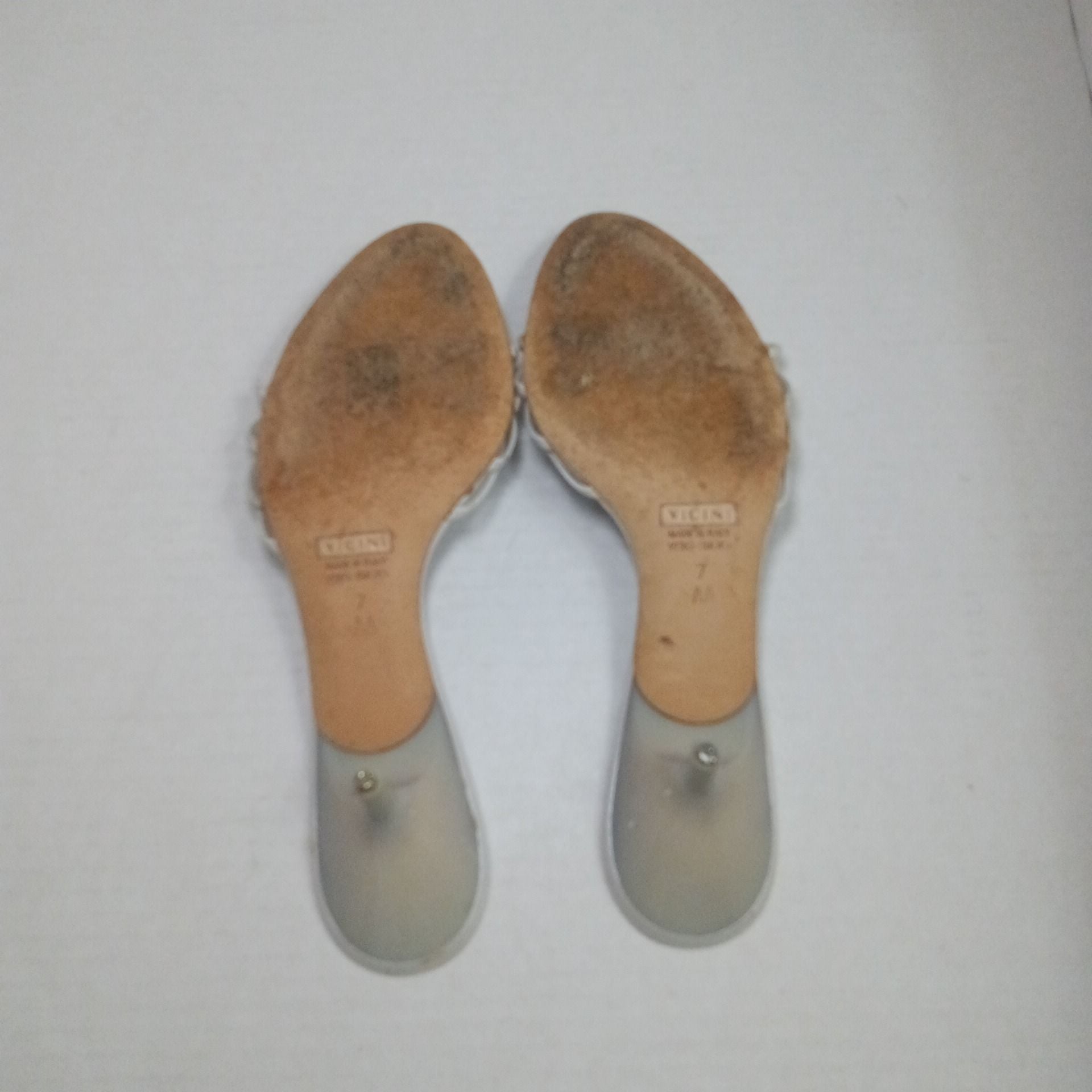 Vicini Giuseppe Zanotti Silver White Crystal Flower Kitten Heel Mules Size 7 AA 7