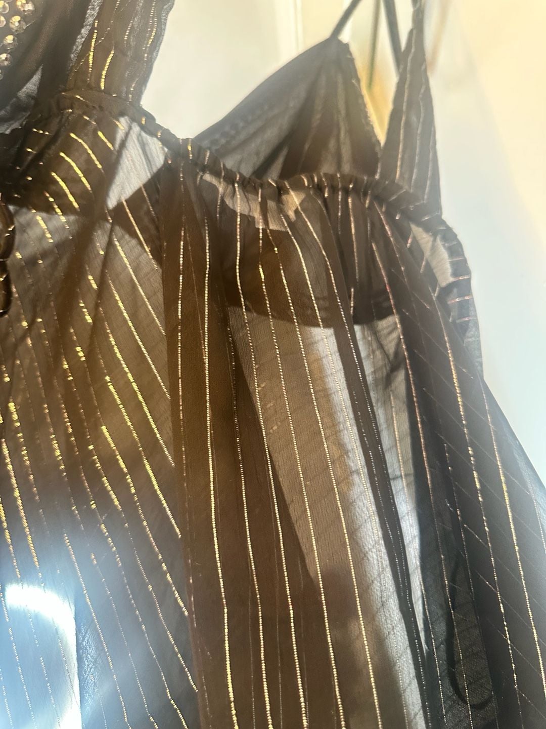 Myth Clothing Company Black Silver Striped Beaded Halter Top Size M 11