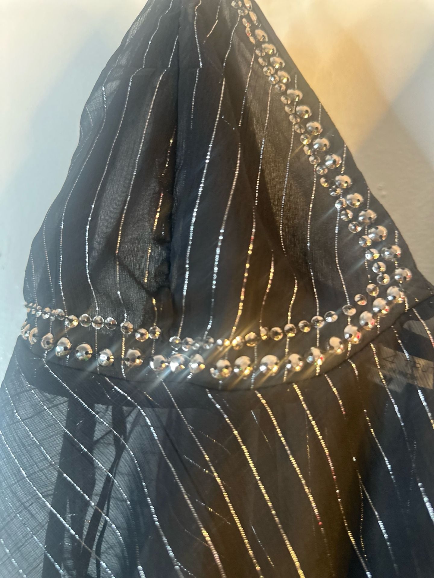 Myth Clothing Company Black Silver Striped Beaded Halter Top Size M 12