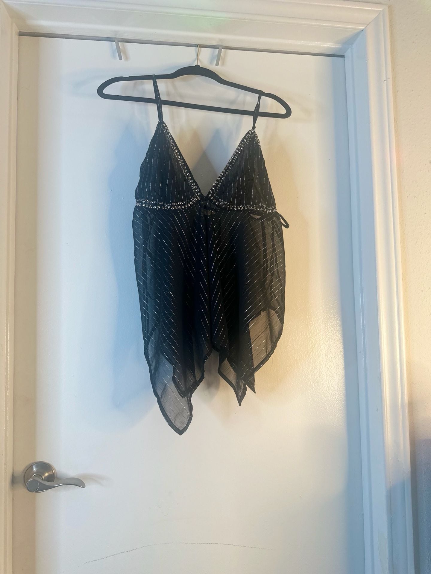 Myth Clothing Company Black Silver Striped Beaded Halter Top Size M 13
