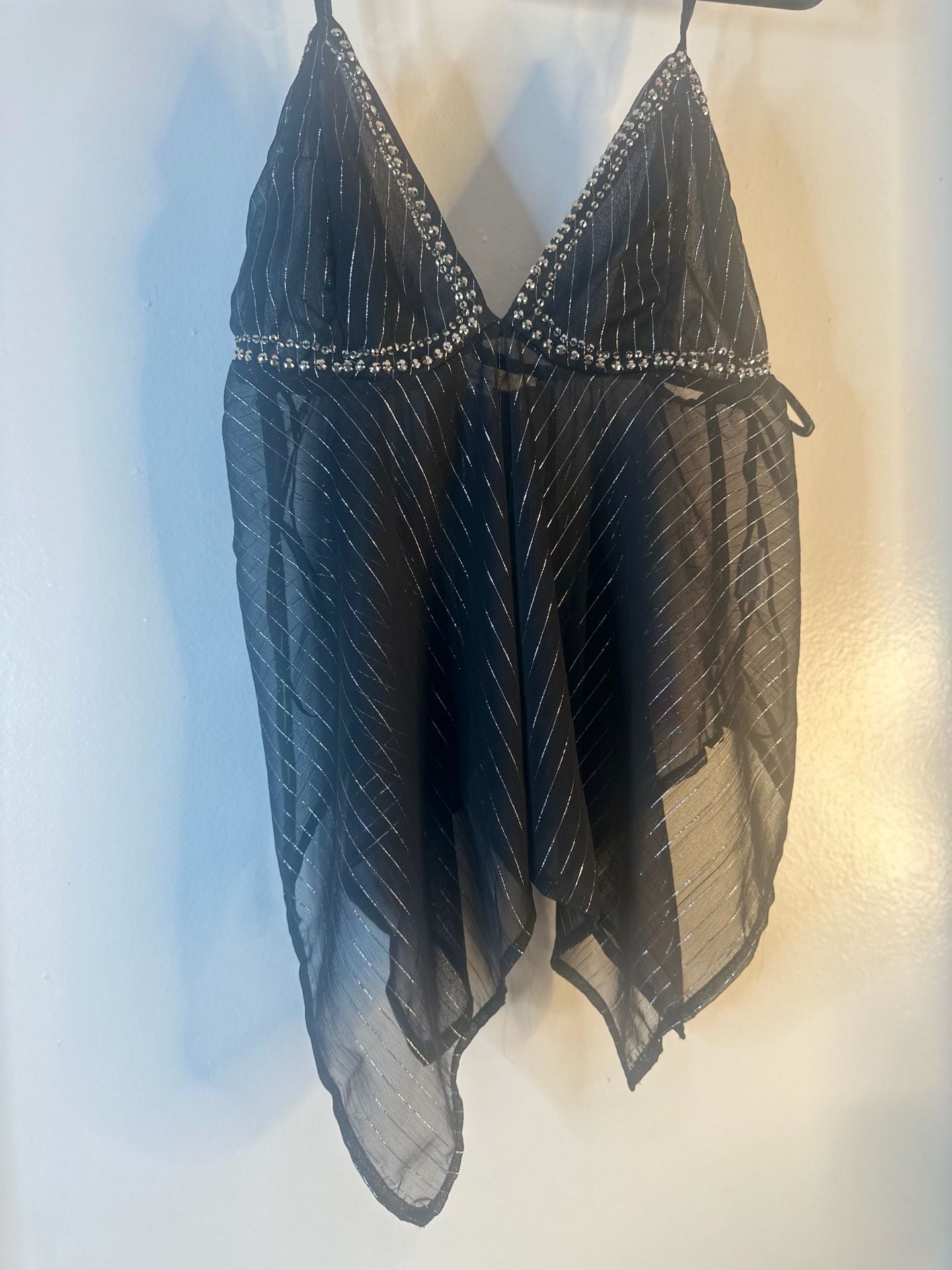 Myth Clothing Company Black Silver Striped Beaded Halter Top Size M 14