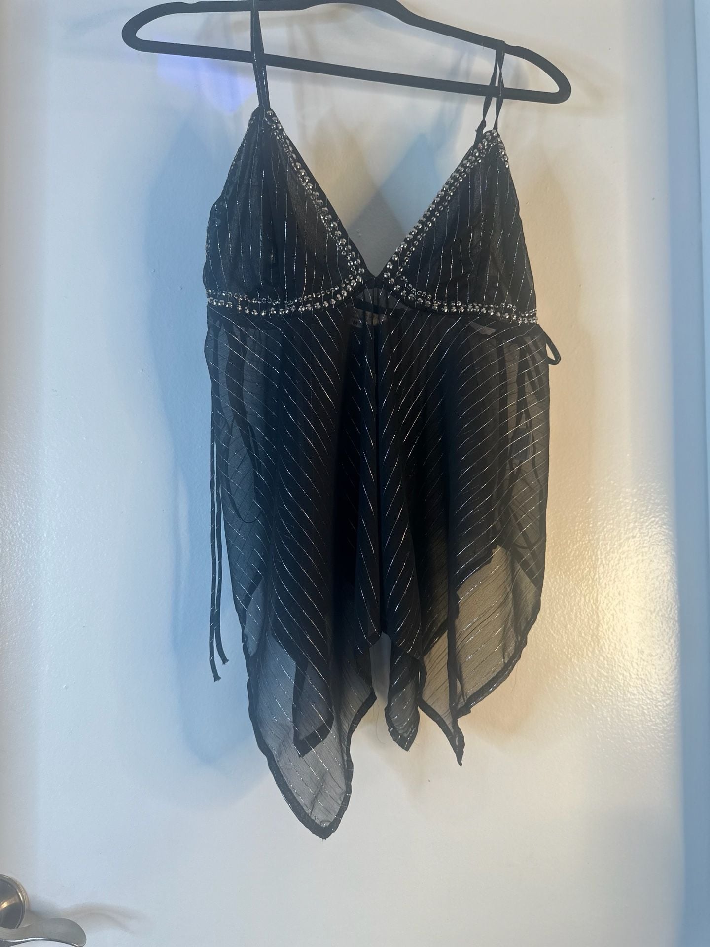 Myth Clothing Company Black Silver Striped Beaded Halter Top Size M 2