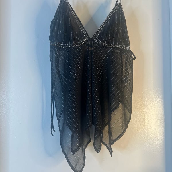 Myth Clothing Company Black Silver Striped Beaded Halter Top Size M