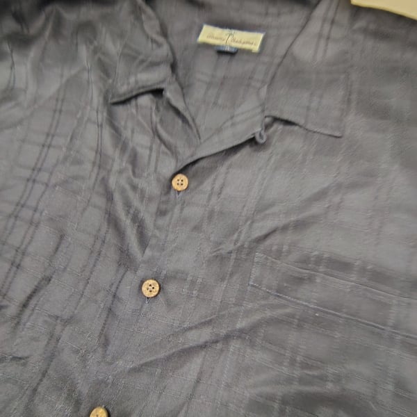 Tommy Bahama Men's XL Black 100% Silk Short Sleeve Button Down Shirt