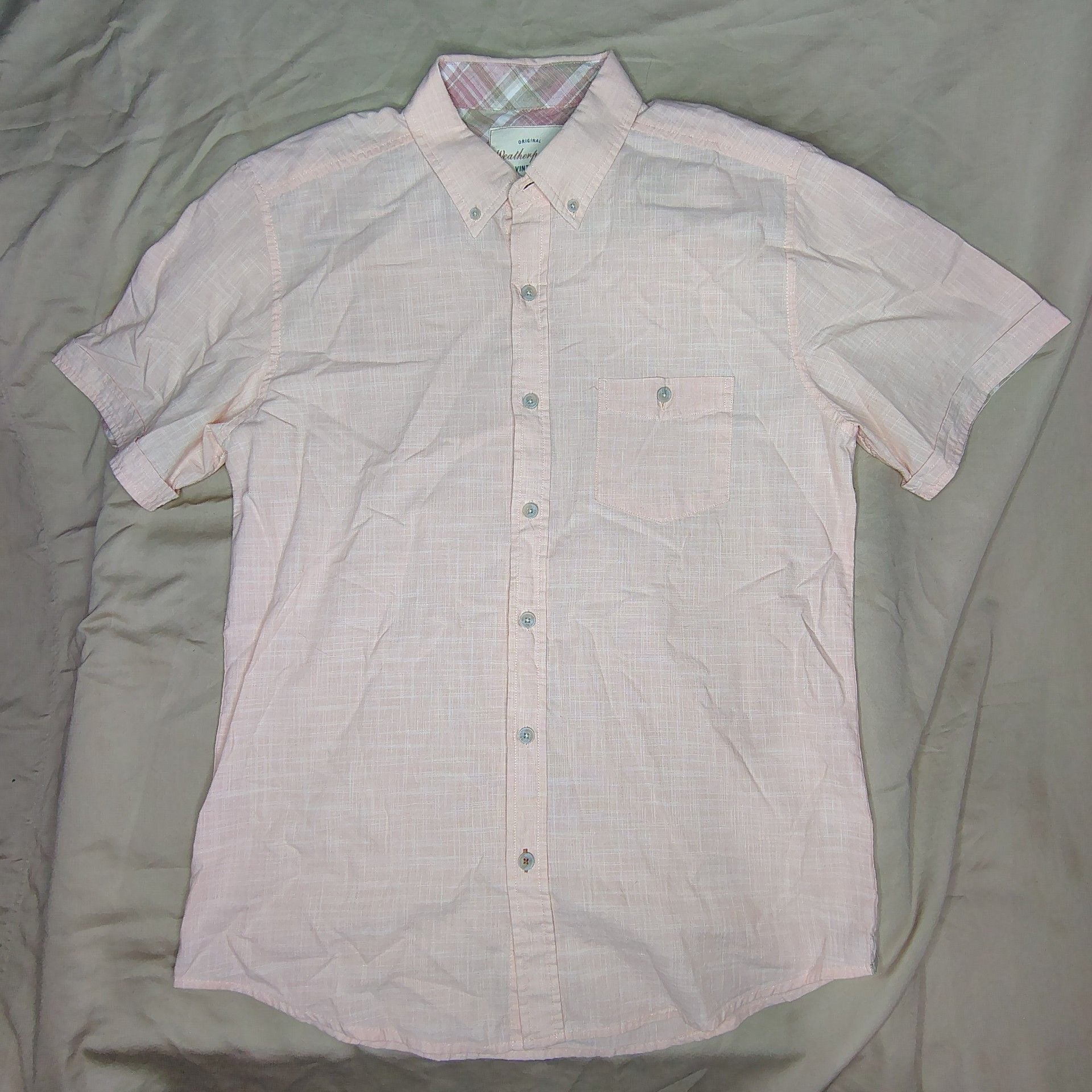 Weatherproof Vintage Men's Size M Short Sleeve Button Down Shirt Peach 2