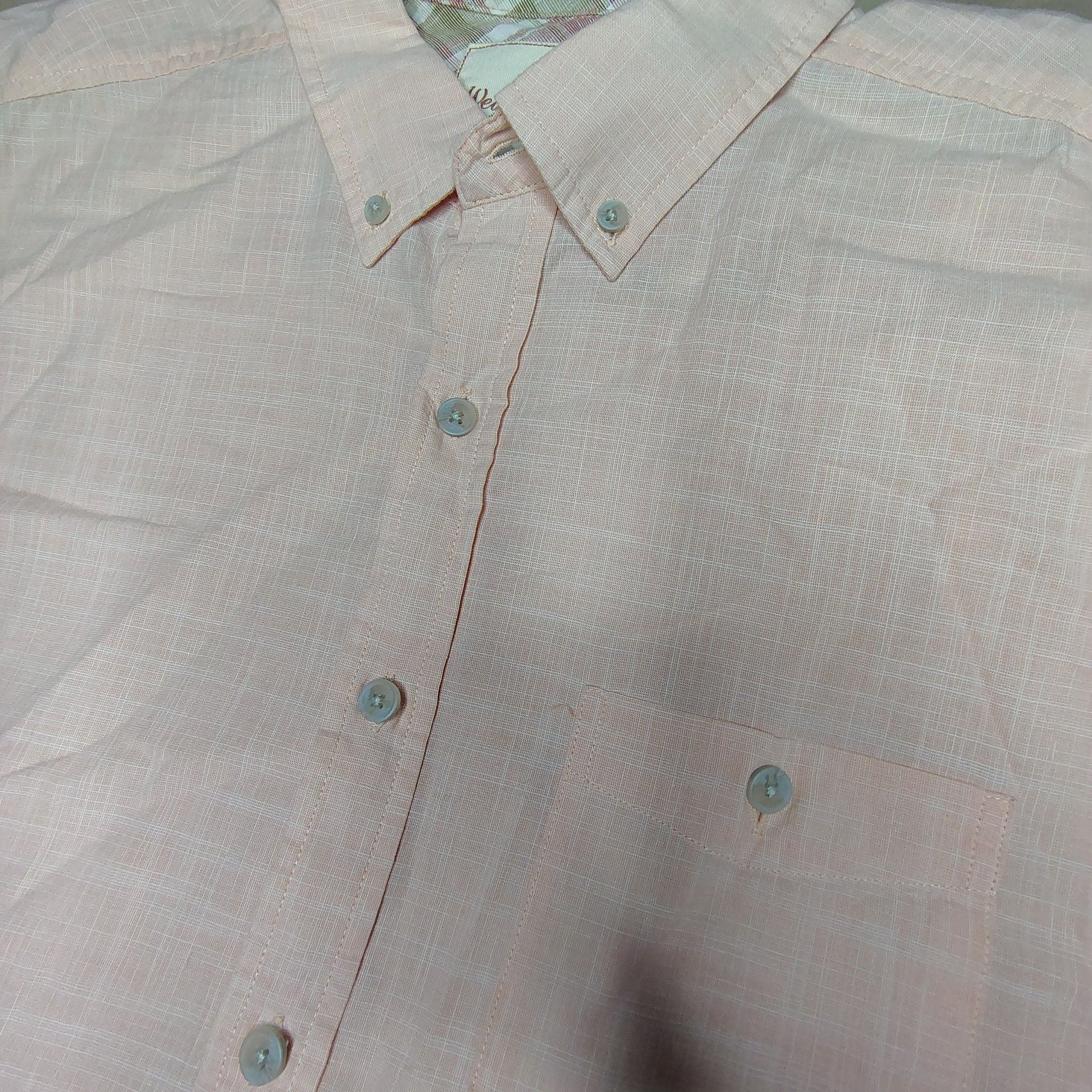 Weatherproof Vintage Men's Size M Short Sleeve Button Down Shirt Peach 3