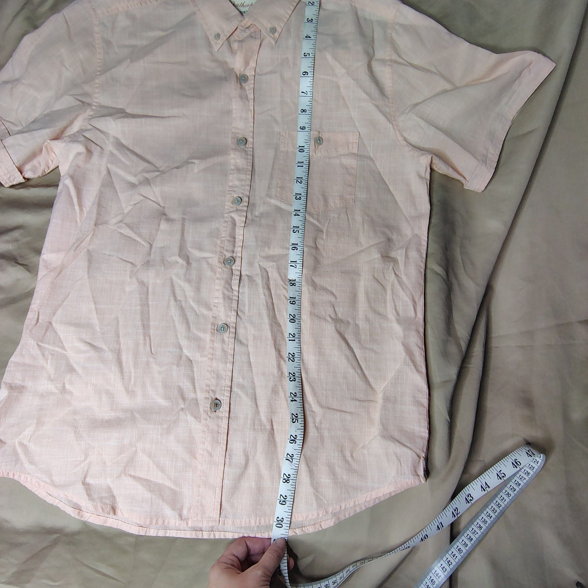 Weatherproof Vintage Men's Size M Short Sleeve Button Down Shirt Peach 10