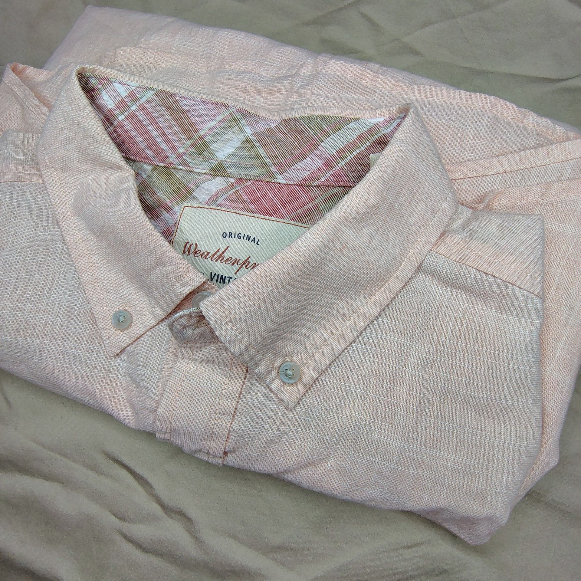 Weatherproof Vintage Men's Size M Short Sleeve Button Down Shirt Peach 12