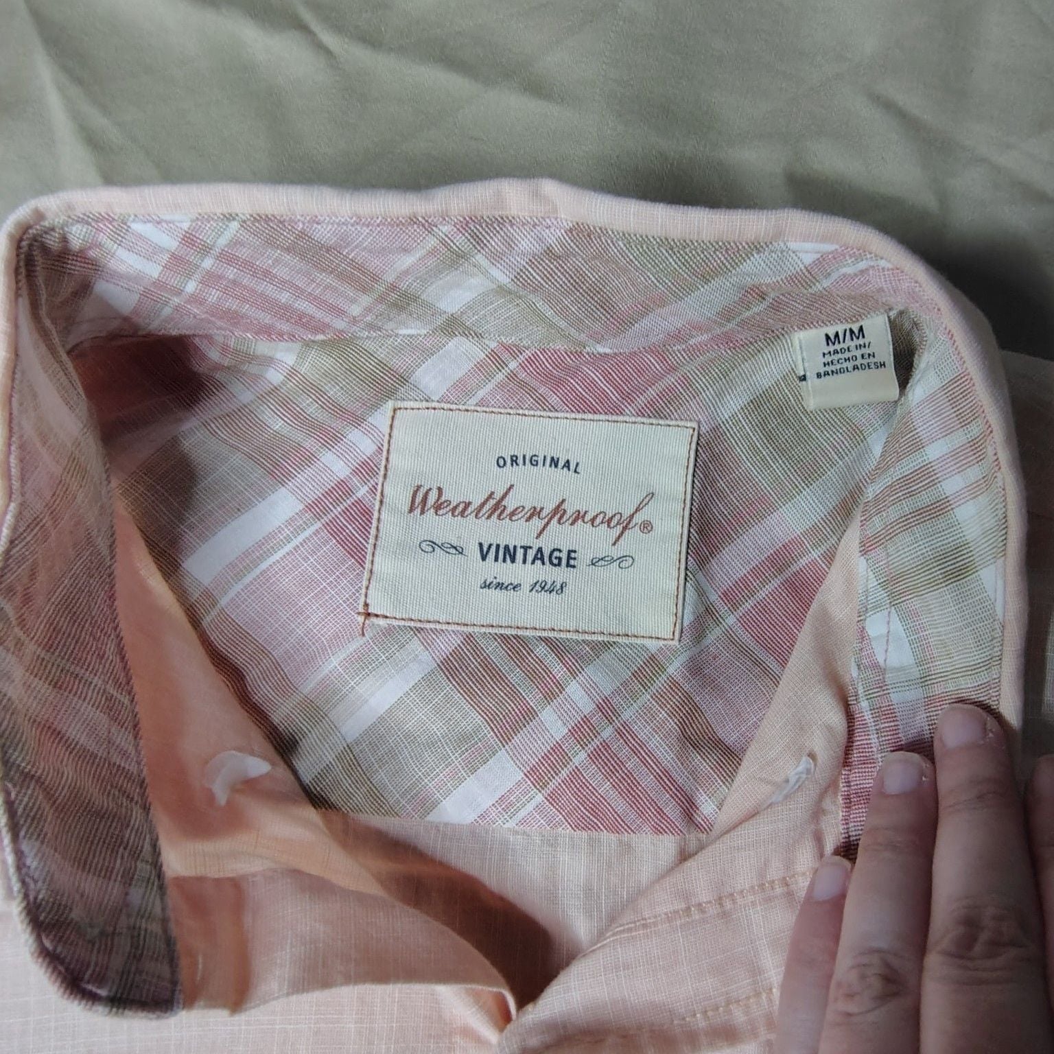 Weatherproof Vintage Men's Size M Short Sleeve Button Down Shirt Peach 4