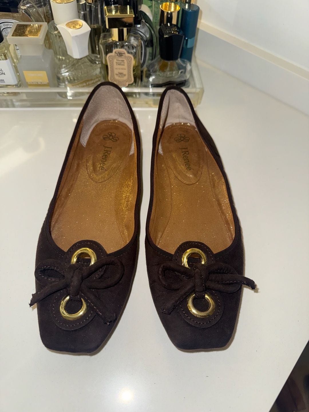 J. Renee Edie Brown Suede Bow Ballet Flats Size 10W 1
