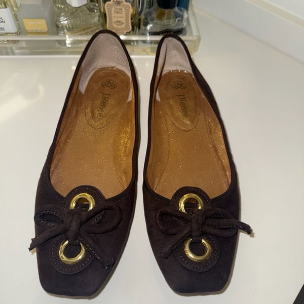J. Renee Edie Brown Suede Bow Ballet Flats Size 10W